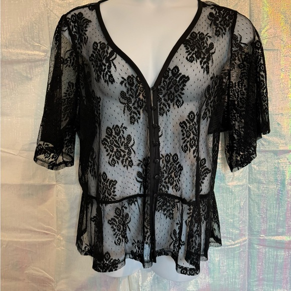 NWT Lane Bryant Lace Peplum Top or Overpiece. Black. Flutter Skeeves. Size 26/28 - Picture 1 of 9